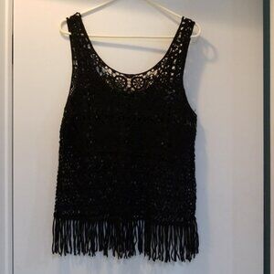 Black Crocheted fringe tank top